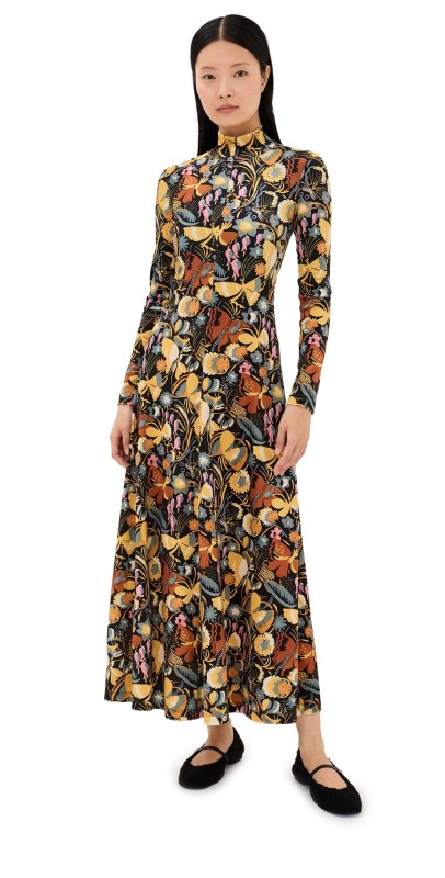 Rosetta Getty Velvet Zip Up Maxi Dress Black/Multi