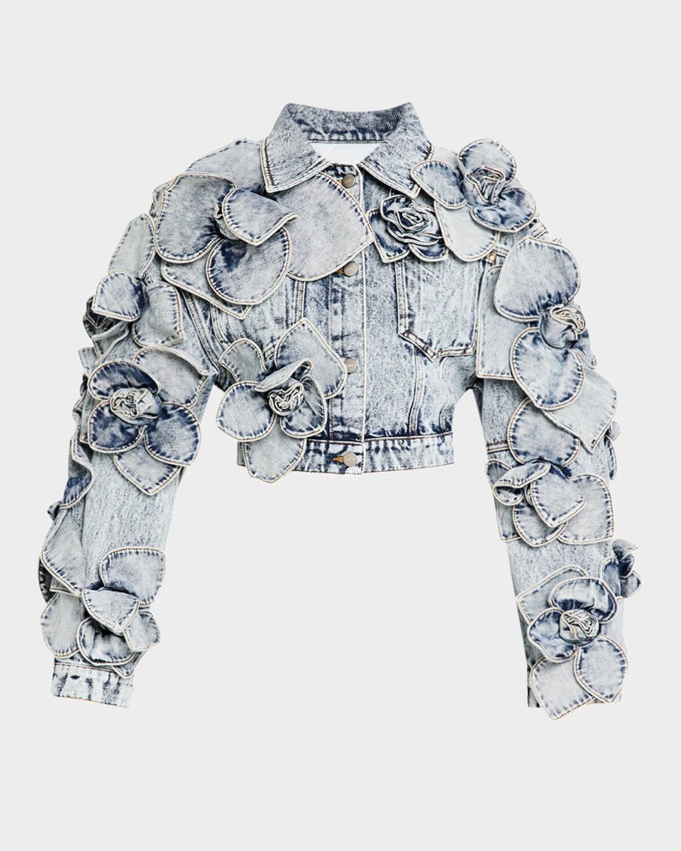 Floral Cropped Denim Jacket