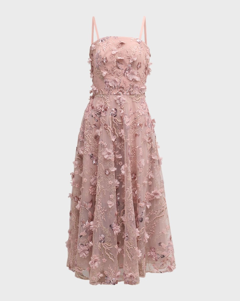 Kailyn Beaded Floral-Embroidered Midi Dress