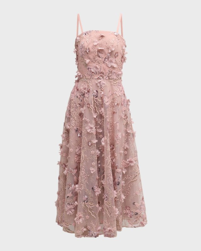 Kailyn Beaded Floral-Embroidered Midi Dress