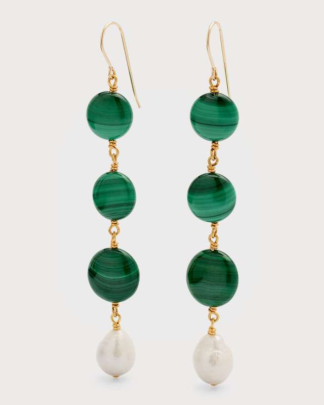 Malachite and Pearl Linear Drop Earrings