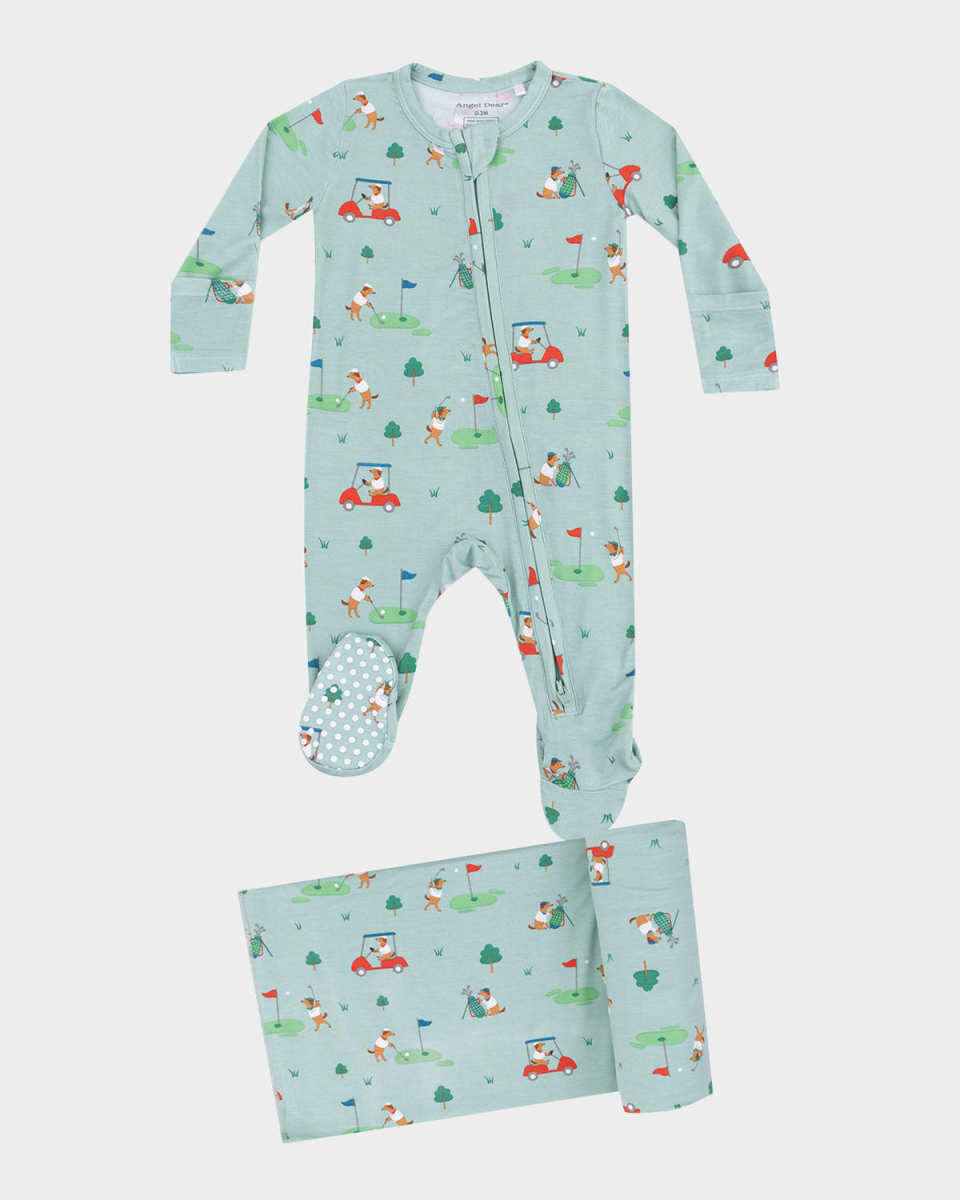Boy's Golf Club Pups Footie & Swaddle Blanket Set, Size Newborn-9M