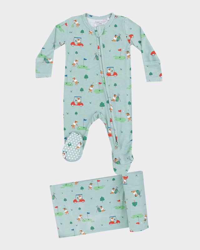 Boy's Golf Club Pups Footie & Swaddle Blanket Set, Size Newborn-9M