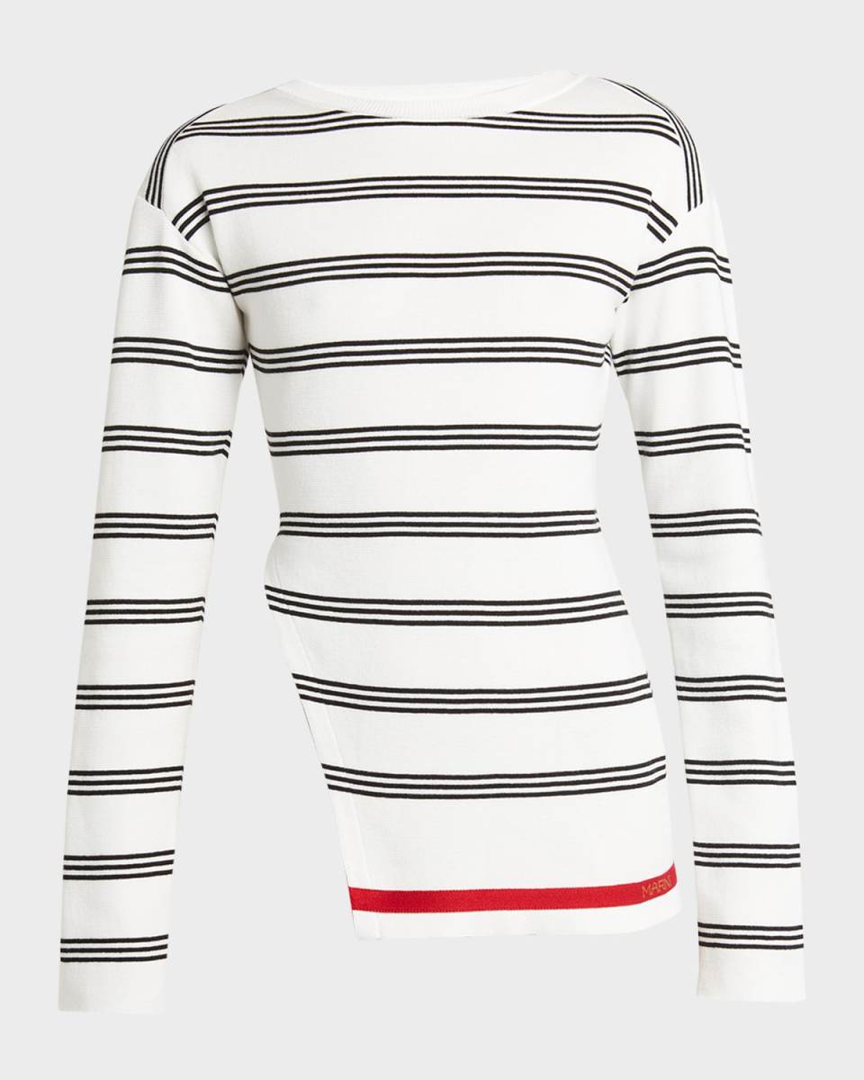 Striped Slit-Hem Long-Sleeve Sweater