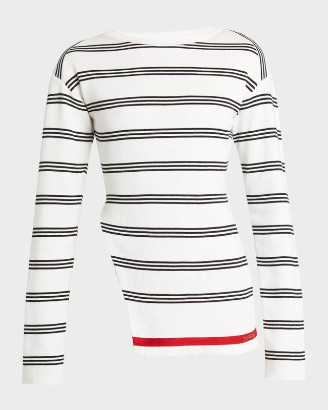 Striped Slit-Hem Long-Sleeve Sweater