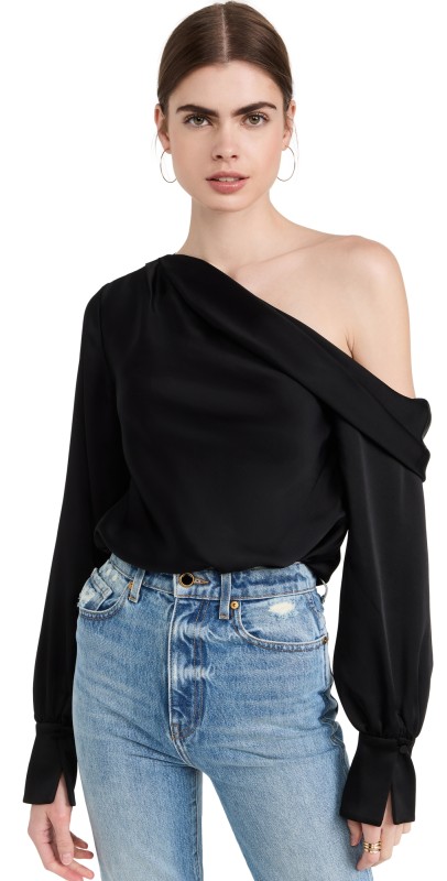SIMKHAI Alice Satin One Shoulder Top Black