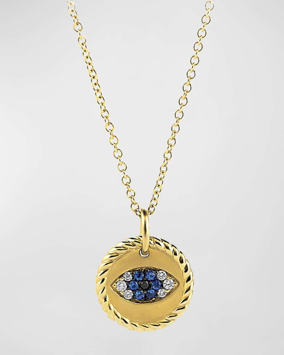 Evil Eye Pendant Necklace with Diamonds in 18K Gold, 11mm, 16-18"L