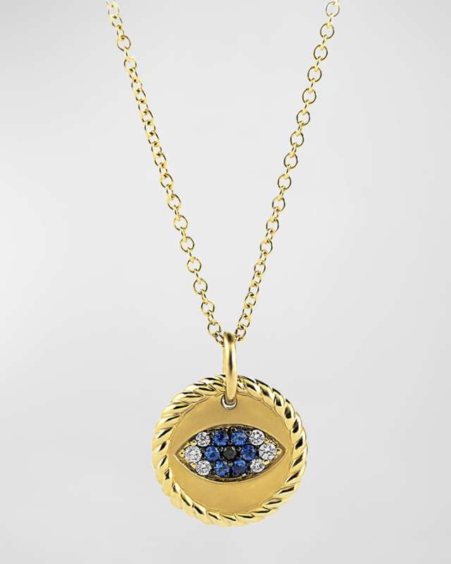 Evil Eye Pendant Necklace with Diamonds in 18K Gold, 11mm, 16-18"L