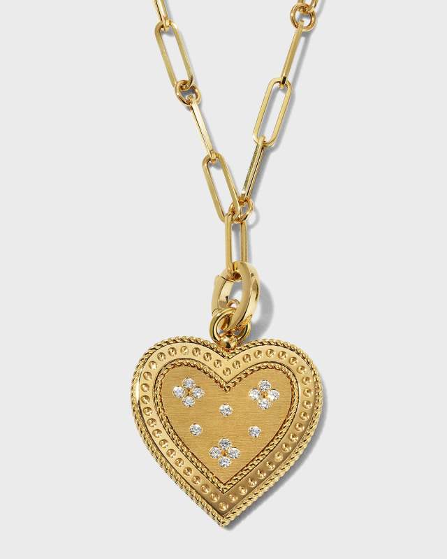 18K Large Diamond Heart Medallion Necklace