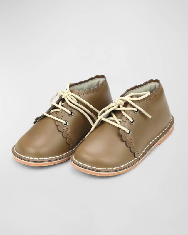 Girl's Georgie Scalloped Leather Lace-Up Boots, Baby/Toddler/Kid