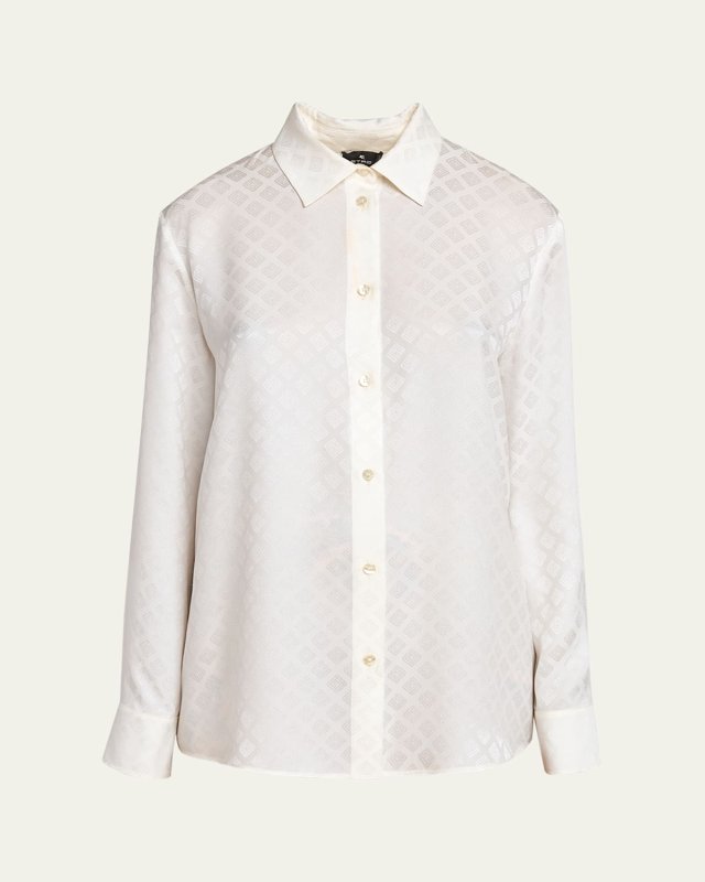 Geometric Button Down Silk Top
