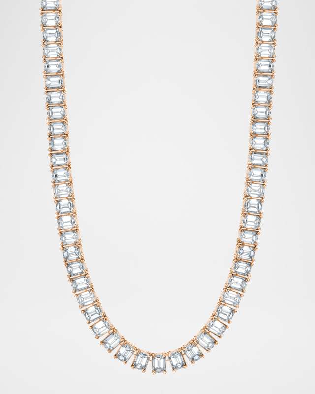 18K Gold North-South Emerald-Cut Prong-Set Diamond Tennis Necklace, 16"L, 42.80tcw