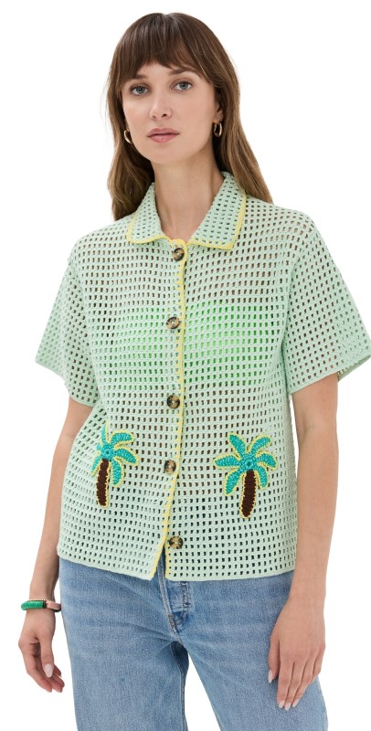 Miraikati Hand Crochet Palm Tree Shirt Green