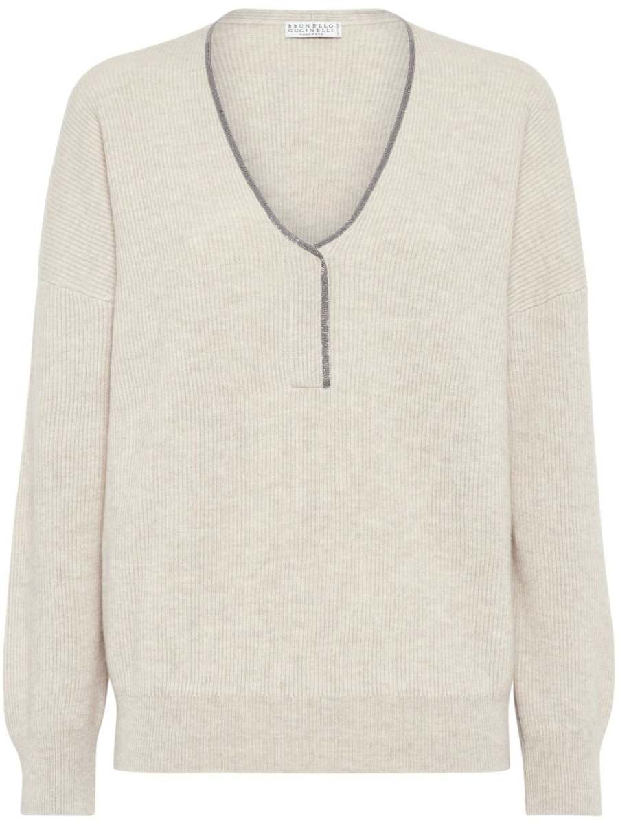Monili-trim cashmere jumper