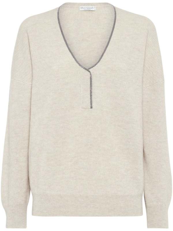 Monili-trim cashmere jumper