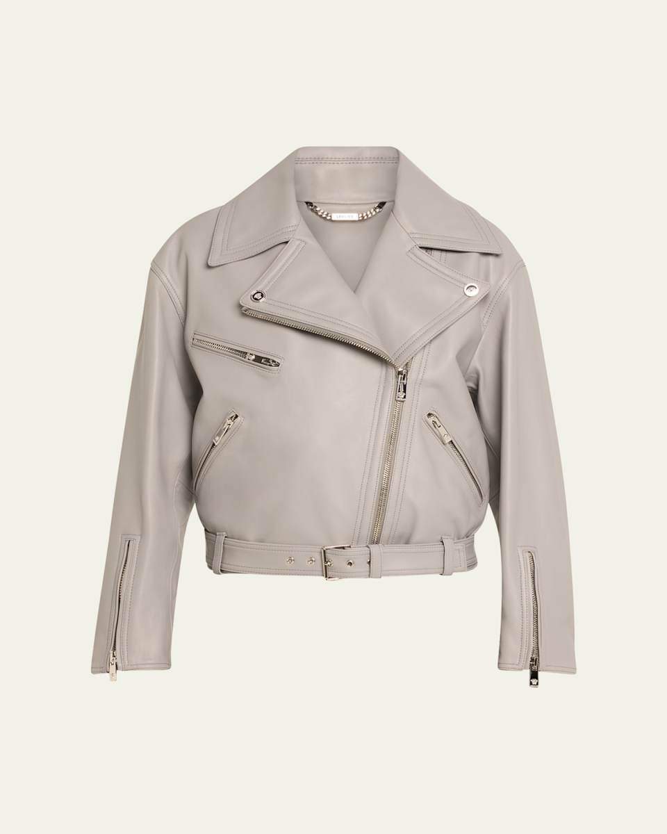 Belted Plonge Leather Moto Jacket