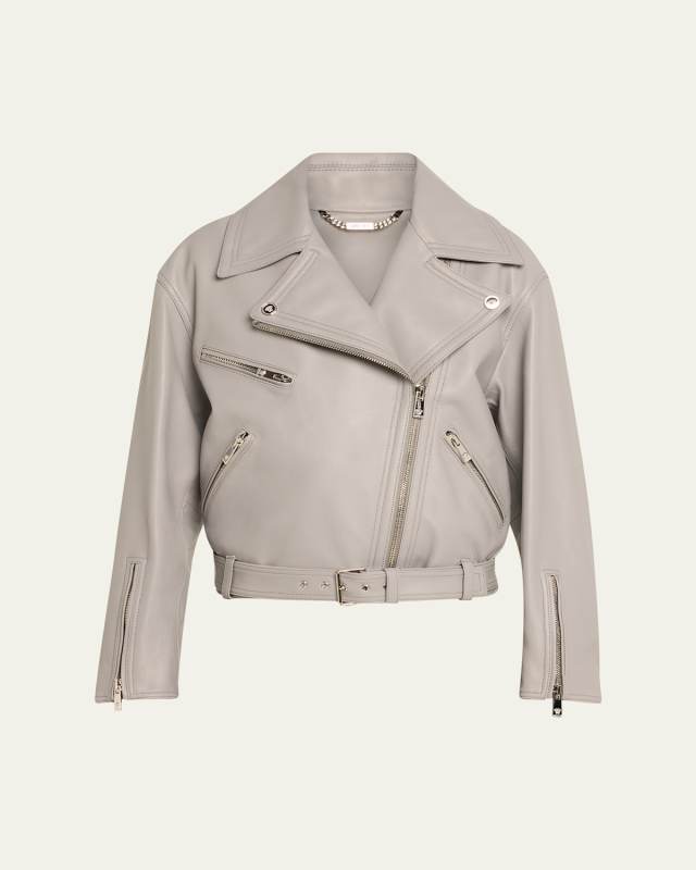 Belted Plonge Leather Moto Jacket