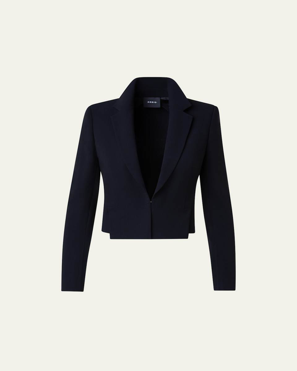 Single-Breasted Slits-Hem Wool Double-Face Crop Jacket
