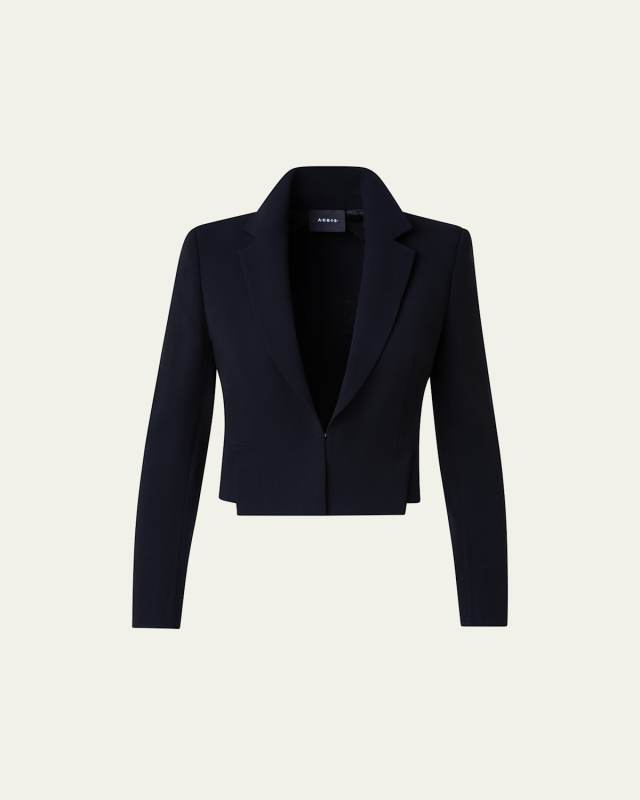 Single-Breasted Slits-Hem Wool Double-Face Crop Jacket