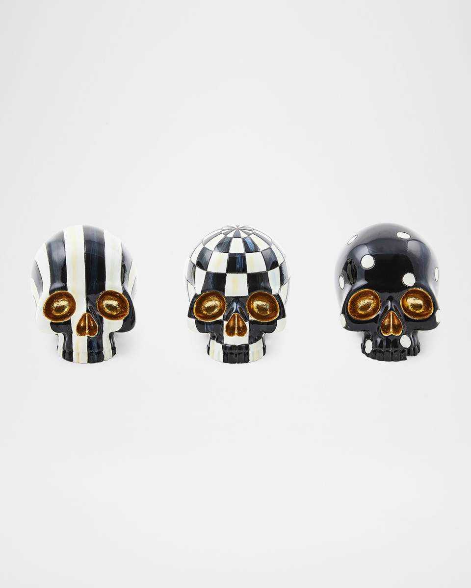 Courtly Mini Skulls Halloween Decor, Set of 3
