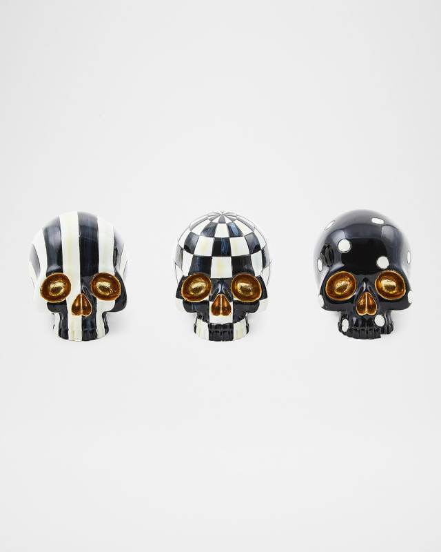 Courtly Mini Skulls Halloween Decor, Set of 3