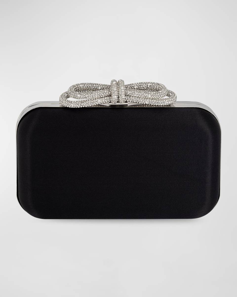 Embellished Bow Satin Clutch Bag