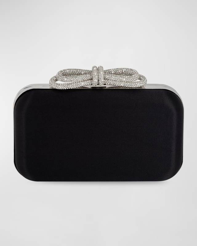 Embellished Bow Satin Clutch Bag
