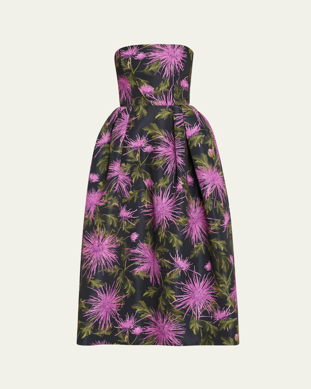 Strapless Chrysanthemum Faille Printed Gown