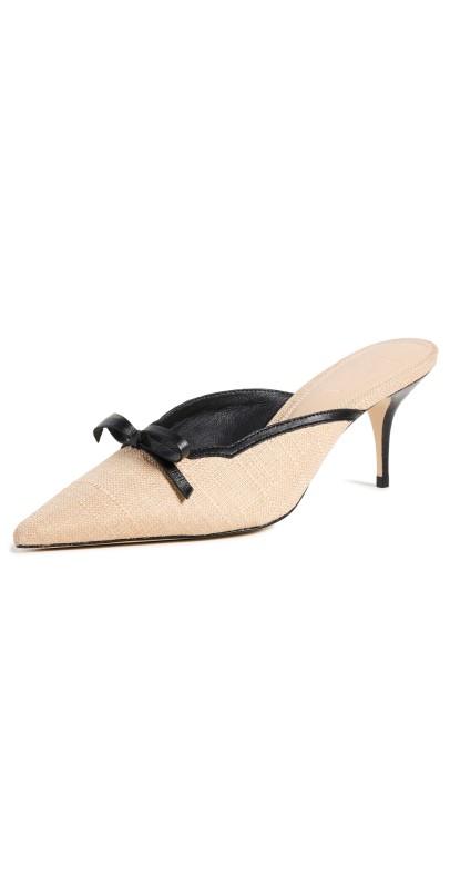 Black Suede Studio 65mm Bow Pumps Natural Raffia