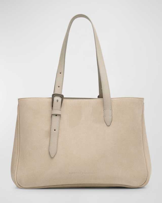 East-West Belt Velour Leather Tote Bag