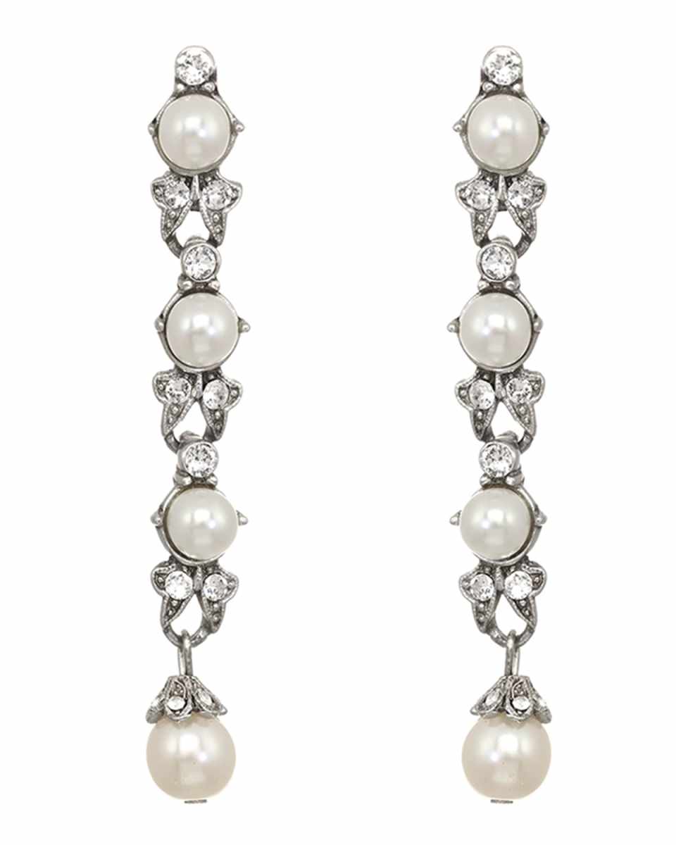 Linear Glass-Pearl And Crystal Drop Earrings