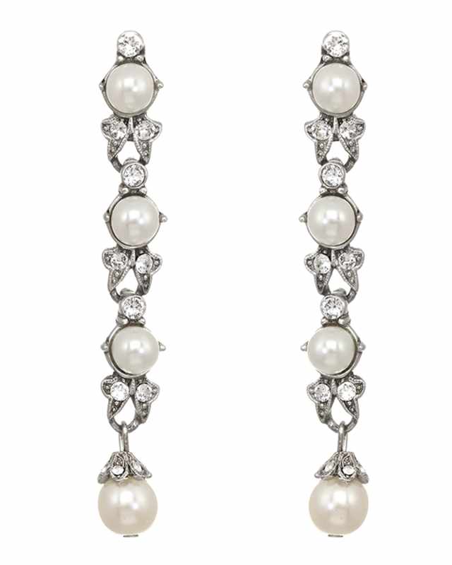 Linear Glass-Pearl And Crystal Drop Earrings