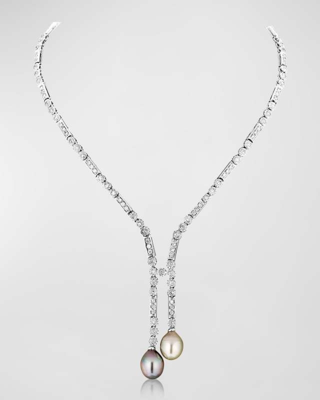 18K White Gold Tahitian Pearl and Diamond Necklace