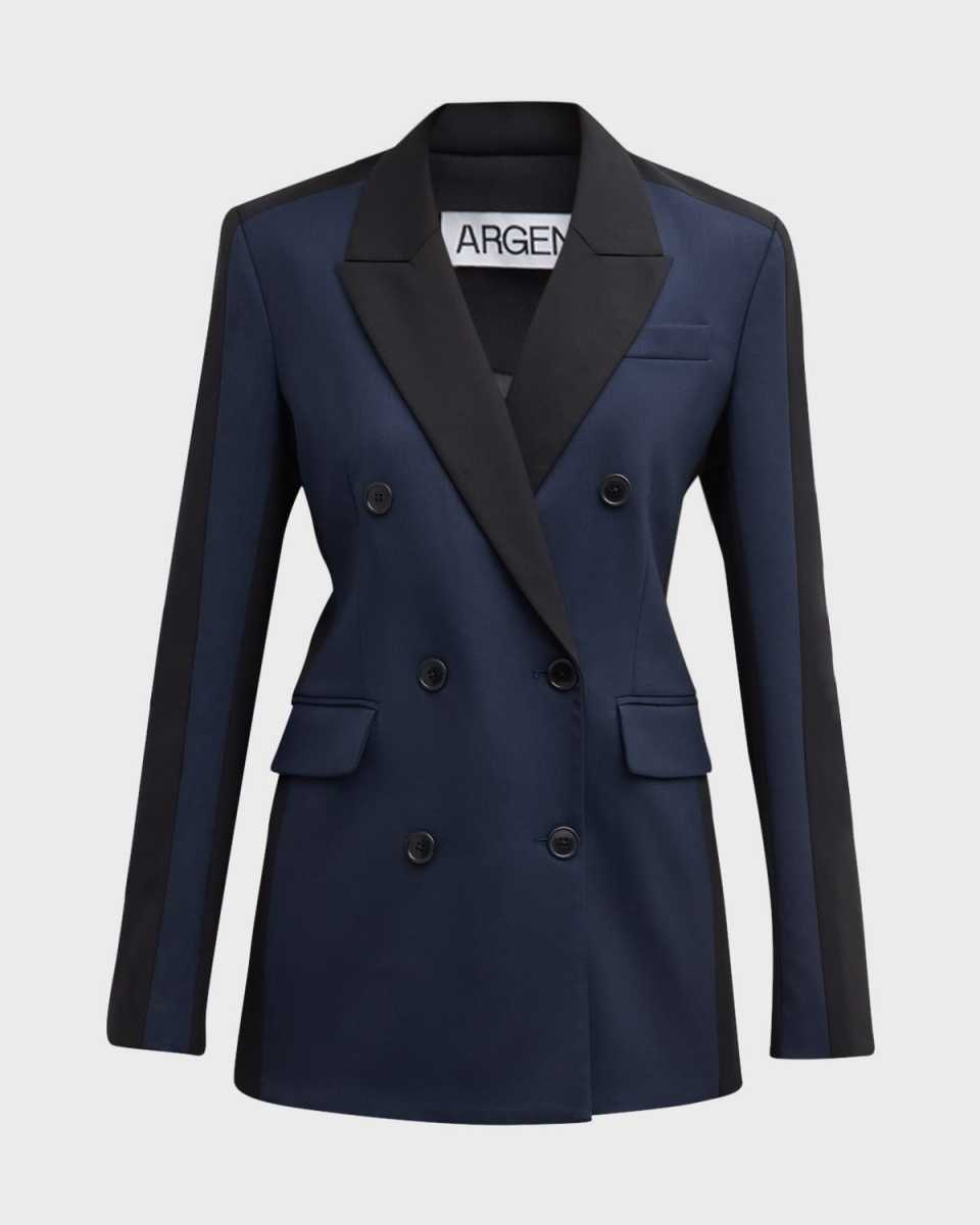 Double-Breasted Colorblock Wool Blazer