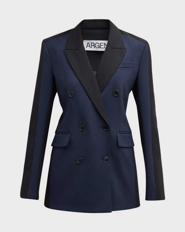 Double-Breasted Colorblock Wool Blazer