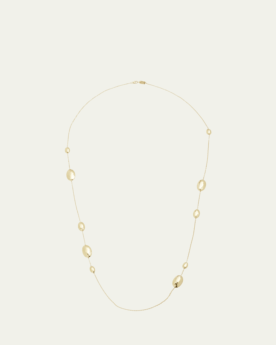 Long Hammered Multi Station Layering Necklace in 18K Gold