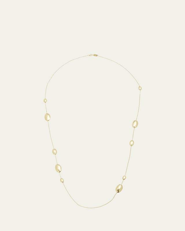Long Hammered Multi Station Layering Necklace in 18K Gold