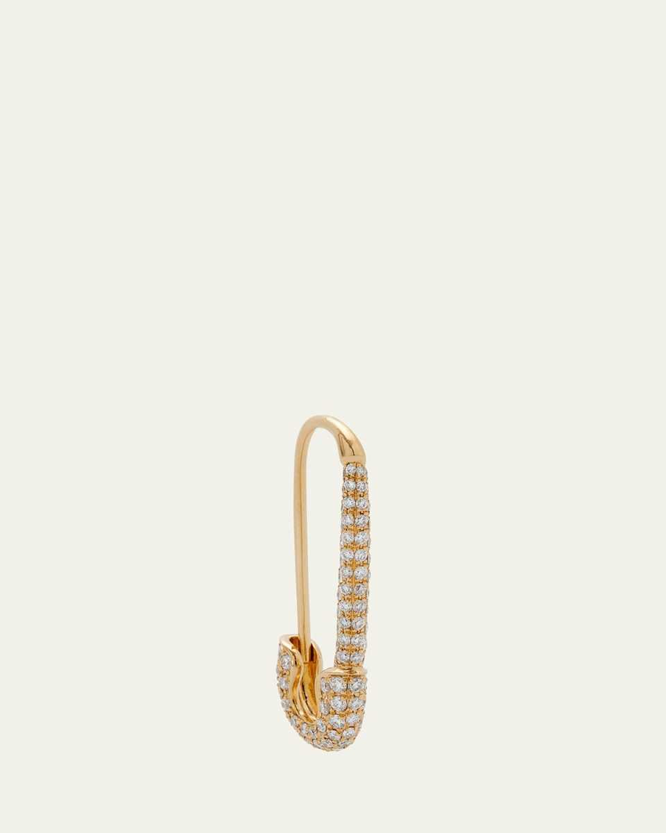18K Yellow Gold Diamond Pave Safety Pin Earring, Single