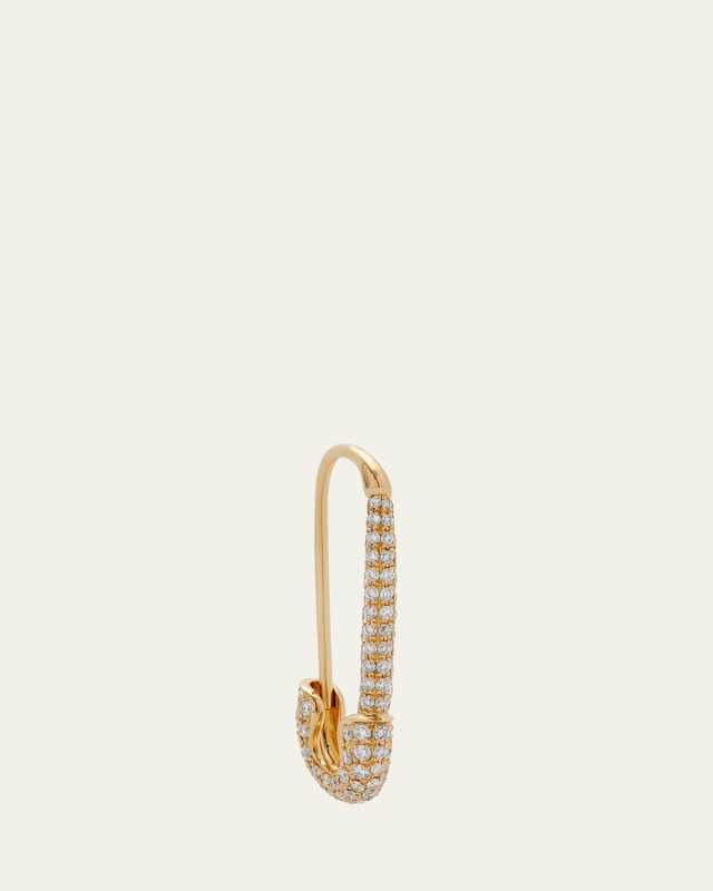 18K Yellow Gold Diamond Pave Safety Pin Earring, Single