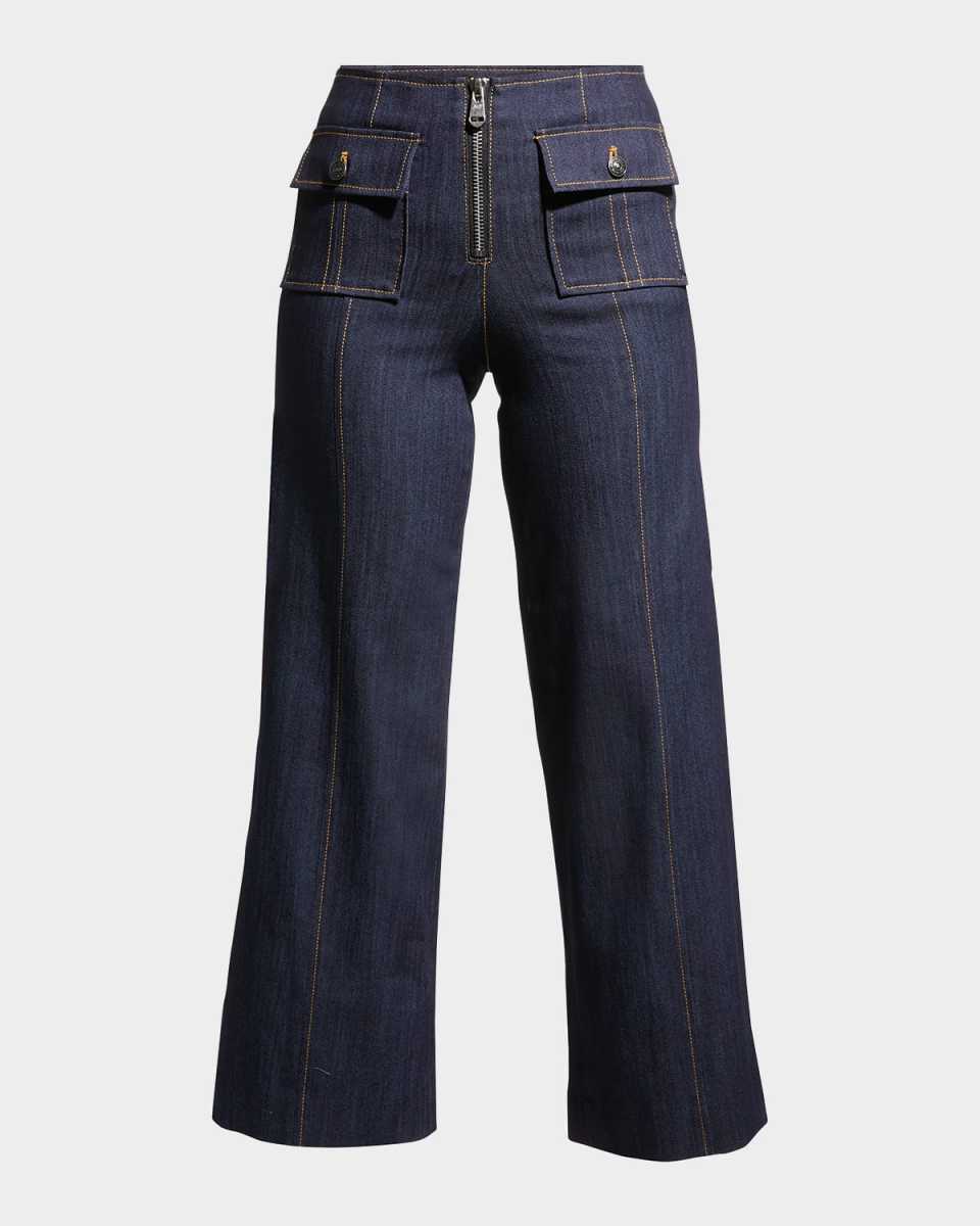 Azure Wide-Leg Stitched Pants