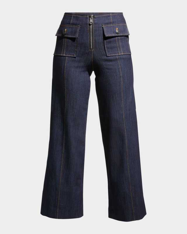 Azure Wide-Leg Stitched Pants