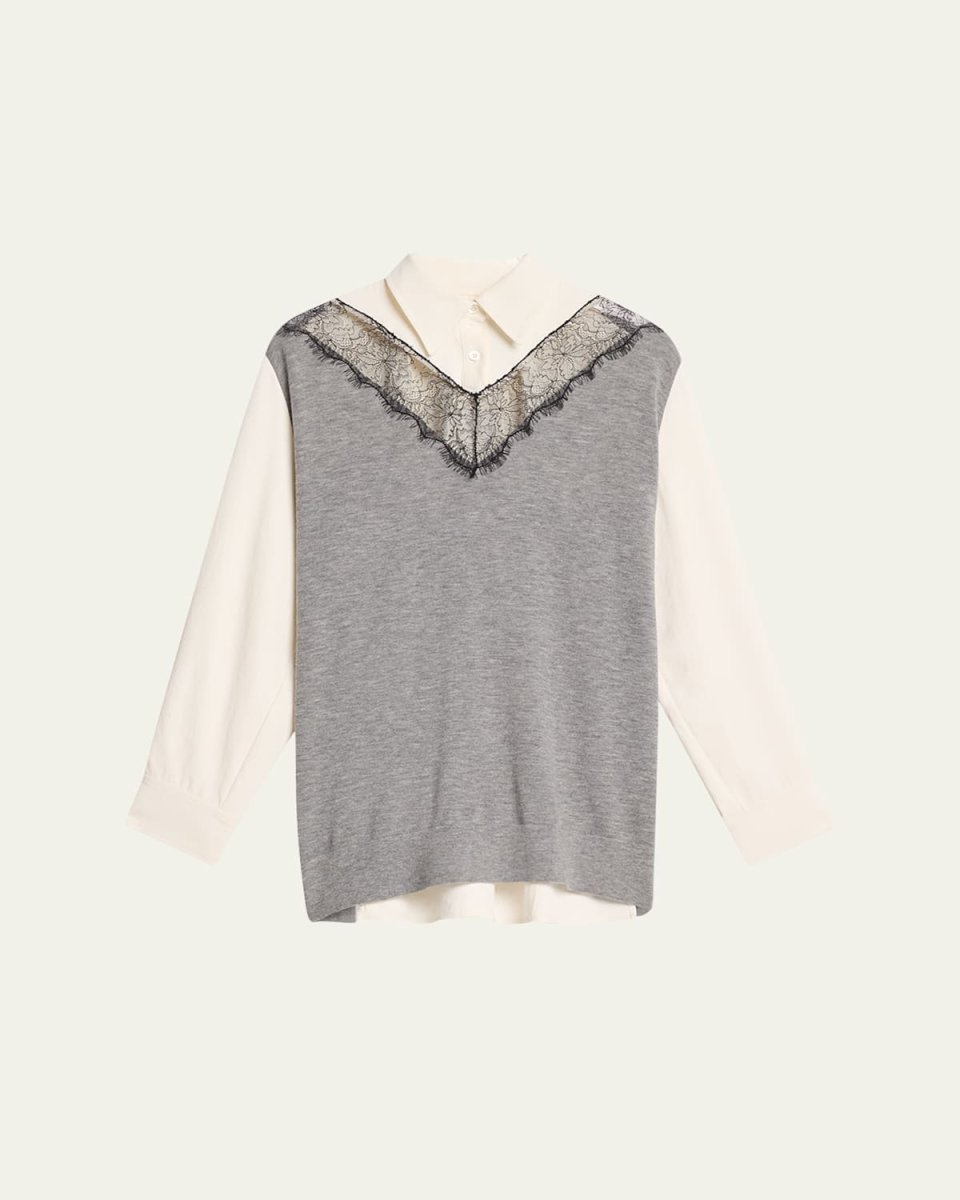 Long-Sleeve Combo Lace Shirt