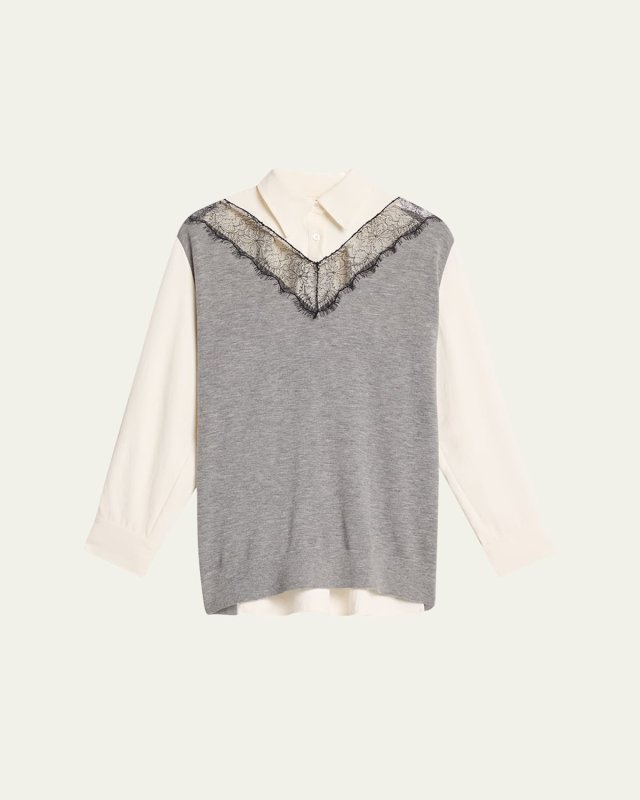 Long-Sleeve Combo Lace Shirt