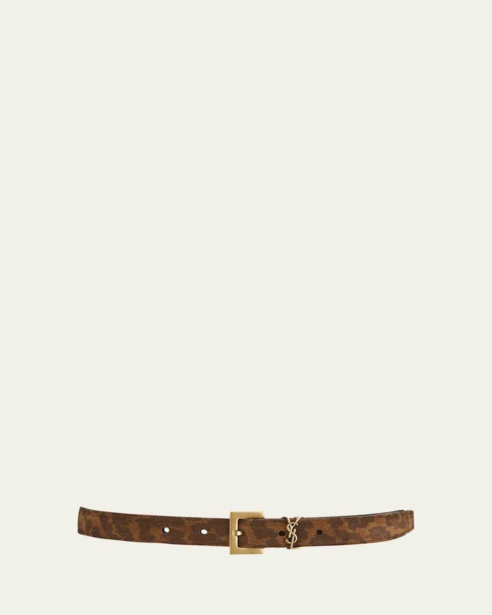 YSL Logo Leopard Suede Belt