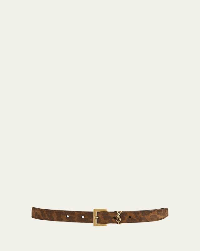YSL Logo Leopard Suede Belt
