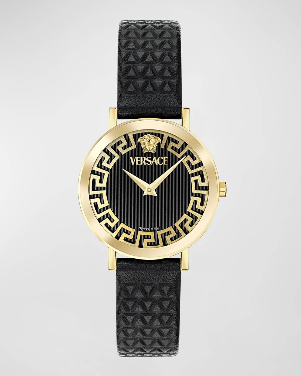 35mm Daedalus Watch with Leather Strap, Gold/Black