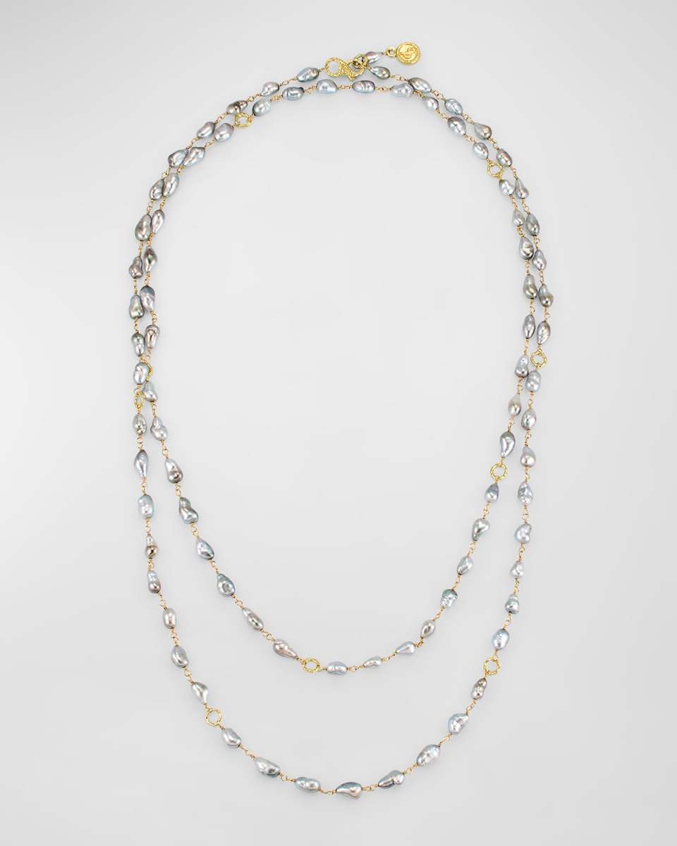 Baroque Tahitian Keshi Pearl and Mini Bamboo Necklace