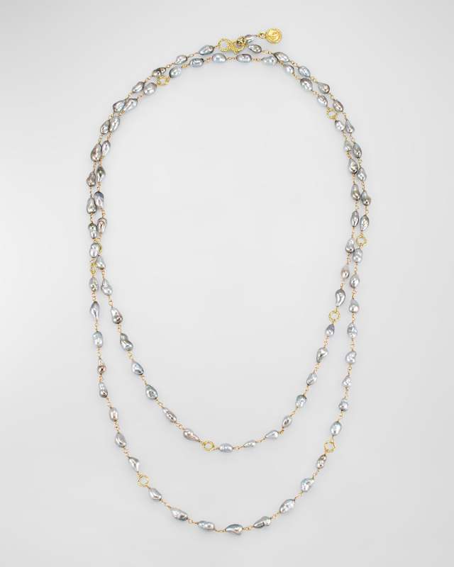 Baroque Tahitian Keshi Pearl and Mini Bamboo Necklace