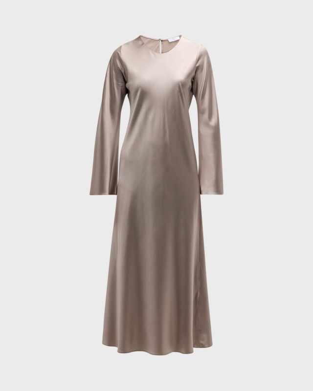 Long-Sleeve Silk Midi Dress