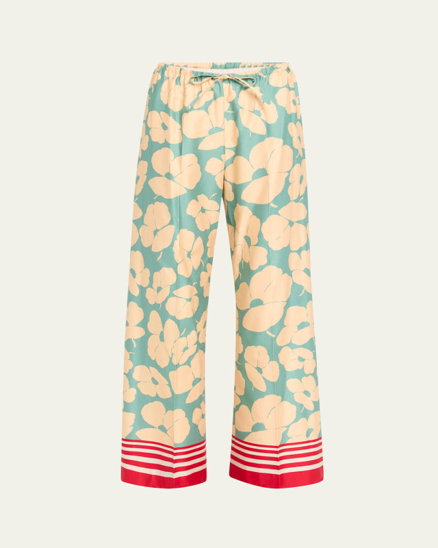 Puvis Printed Drawstring Wide Leg Trousers